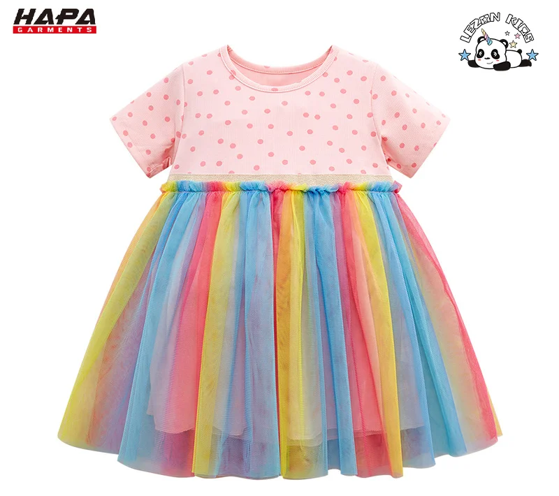 LEZONKIDS - Factory Direct Sale children's dress rainbow mesh skirt cute summer girl princess dress